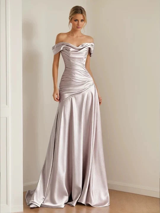Elegant Mermaid Off - Shoulder Sleeveless Zipper Back Long Length Prom Dresses