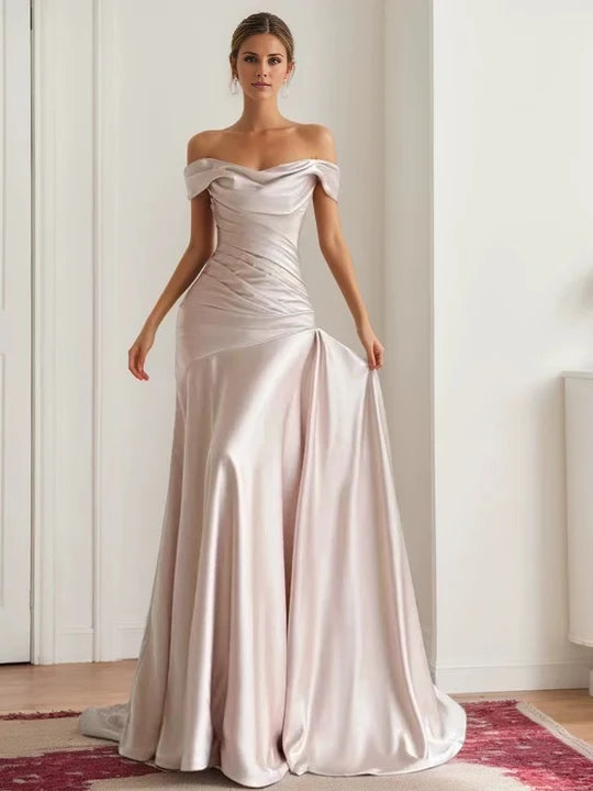 Elegant Mermaid Off - Shoulder Sleeveless Zipper Back Long Length Prom Dresses