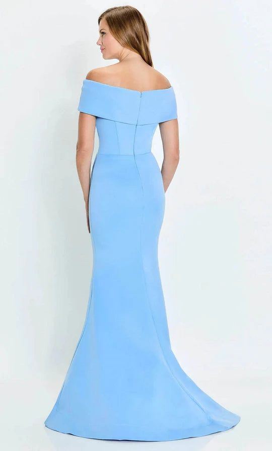 Elegant Mermaid Off-Shoulder Structured-V-Neck-Back Sky Blue Satin Floor-Length Mother of the Bride Dresses