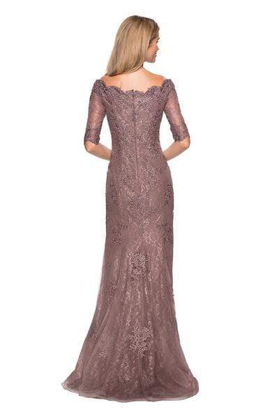 Elegant Mermaid Off-Shoulder Three-Quarter-Sleeve Lace-Back Dusty-Rose Embellished-Tulle Floor-Length Mother of the Bride Dresses