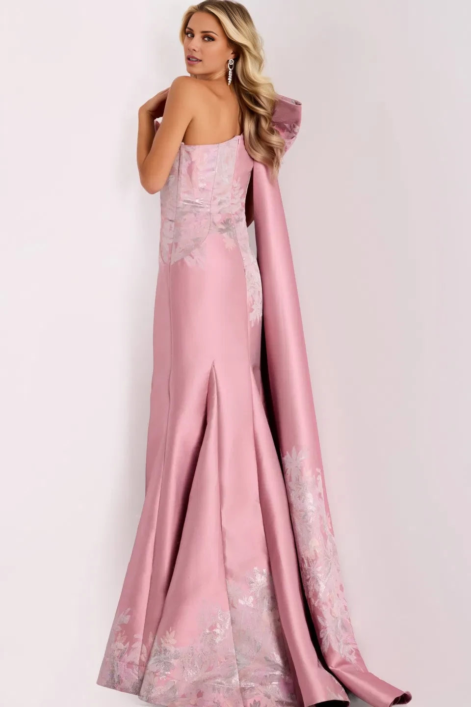 Elegant Mermaid One-Shoulder Floral-Accent Cape-Sleeve Long Length Evening Dresses