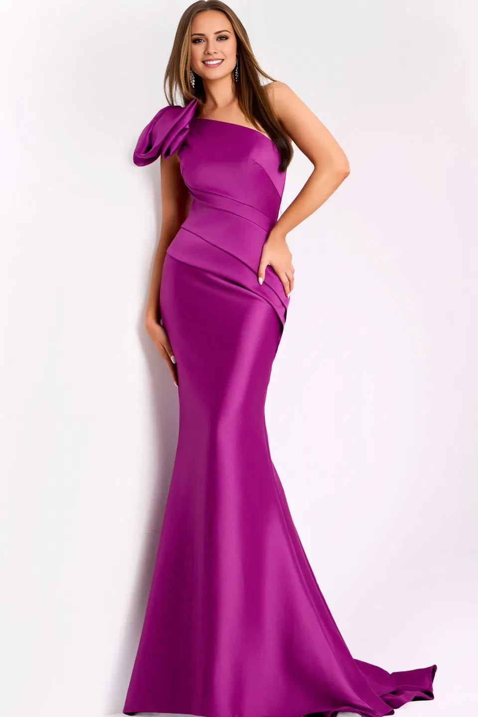 Elegant Mermaid One-Shoulder Ruffle-Accent Long Length Evening Dresses