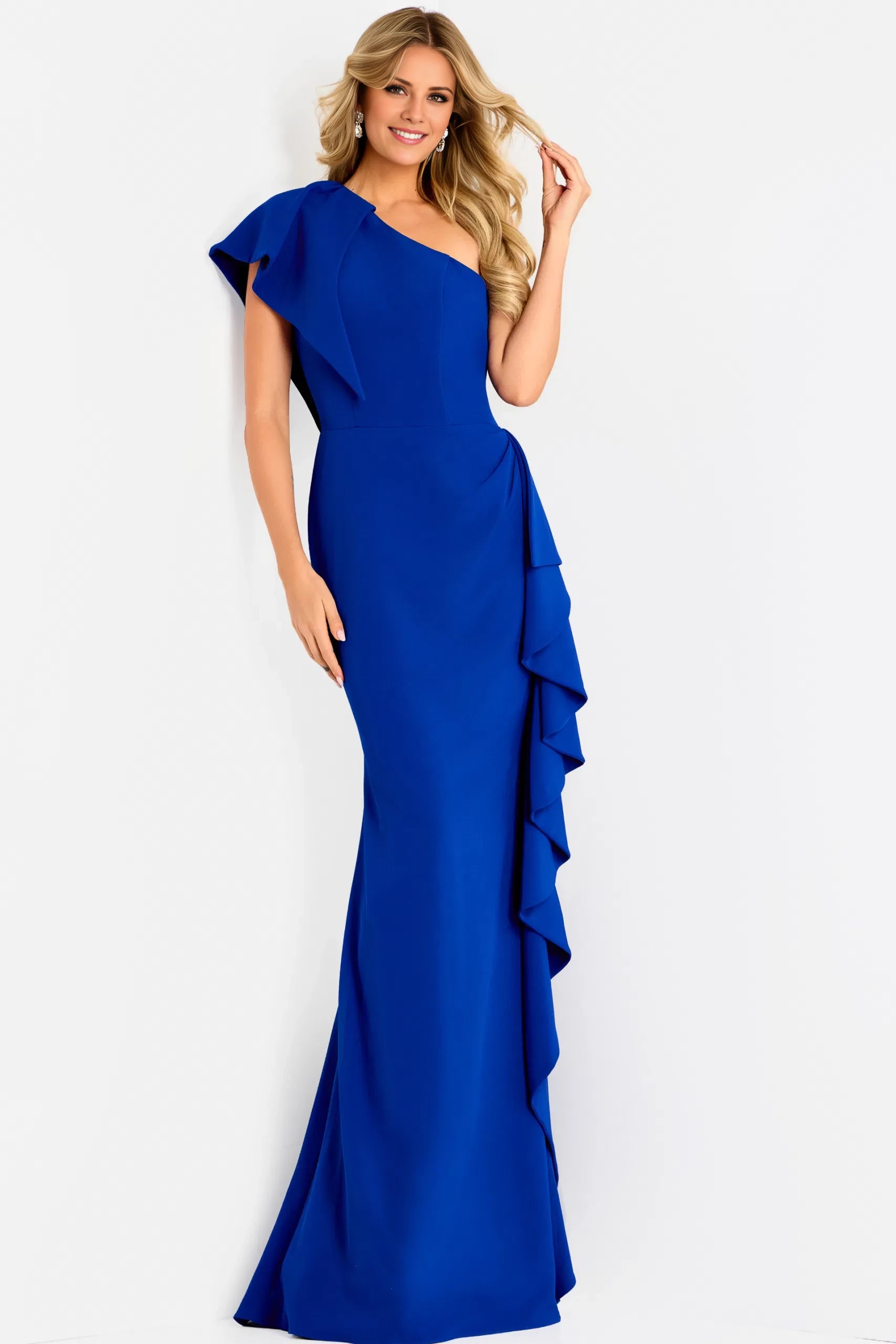 Elegant Mermaid One-Shoulder Ruffle-Accent Long Length Evening Dresses