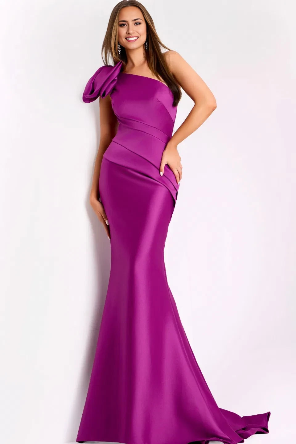 Elegant Mermaid One-Shoulder Ruffled-Accent Long Length Mother of the Bride Dresses