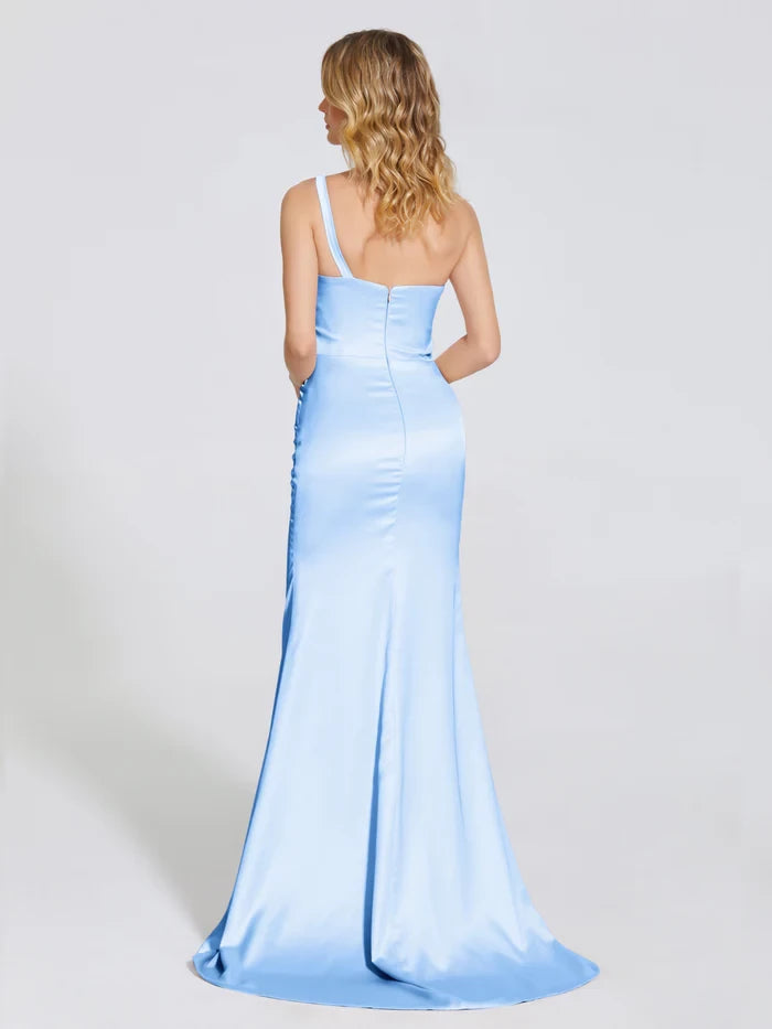 Elegant Mermaid One - Shoulder Sleeveless Zipper Back Long Length Prom Dresses