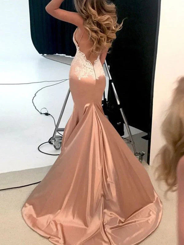 Elegant Mermaid Plunging V - Neck Sleeveless Lace - Back Floor - Length Evening Gown