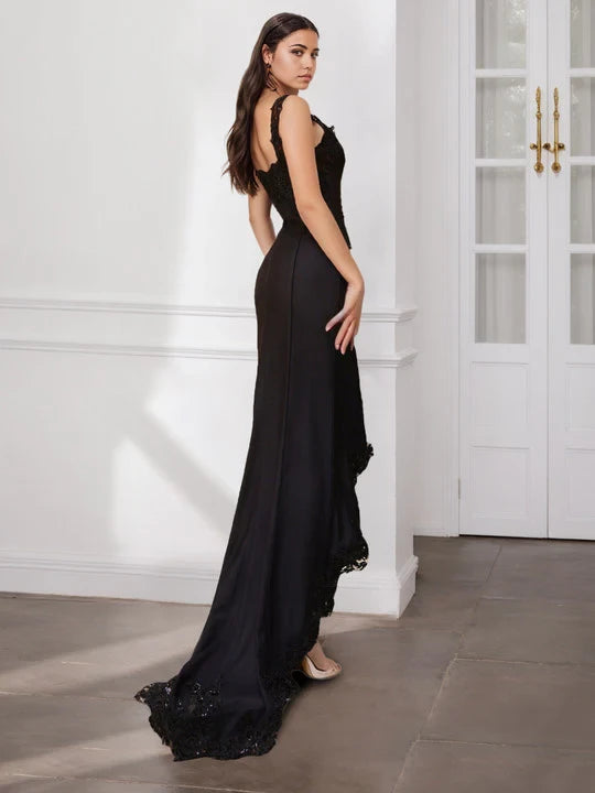 Elegant Mermaid Plunging V - Neck Spaghetti Strap Zipper Back High - Low Length Mother of the Bride Dresses