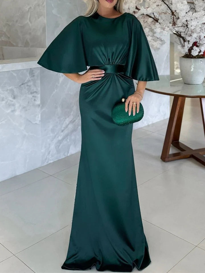 Elegant Mermaid Round Neck Cape - Sleeve Keyhole Back Floor - Length Mother of the Bride Dresses