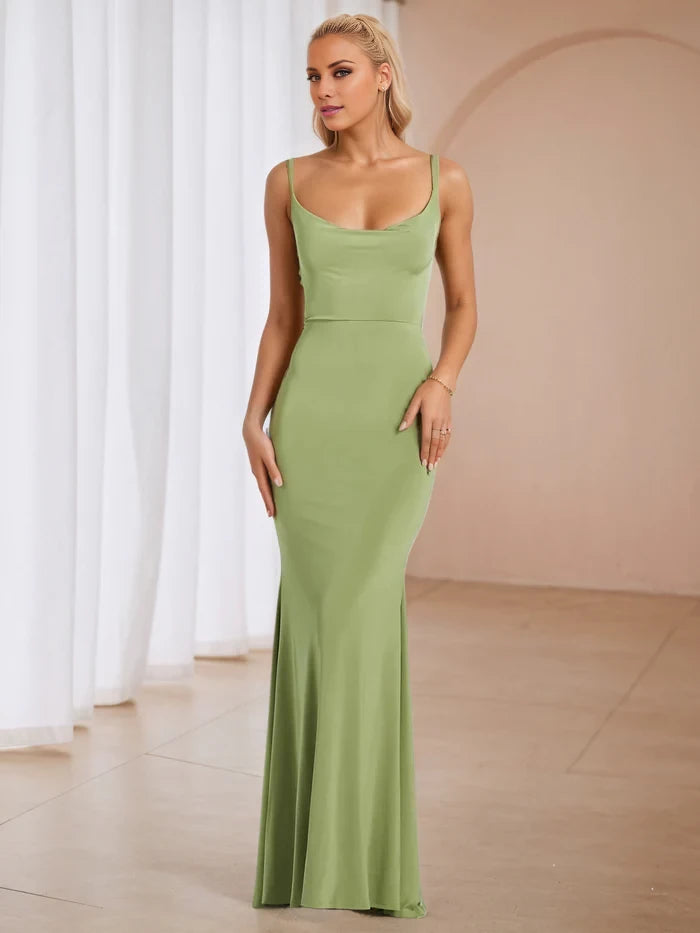 Elegant Mermaid Scoop Neck Sleeveless Criss - Cross Back Long Length Prom Dresses