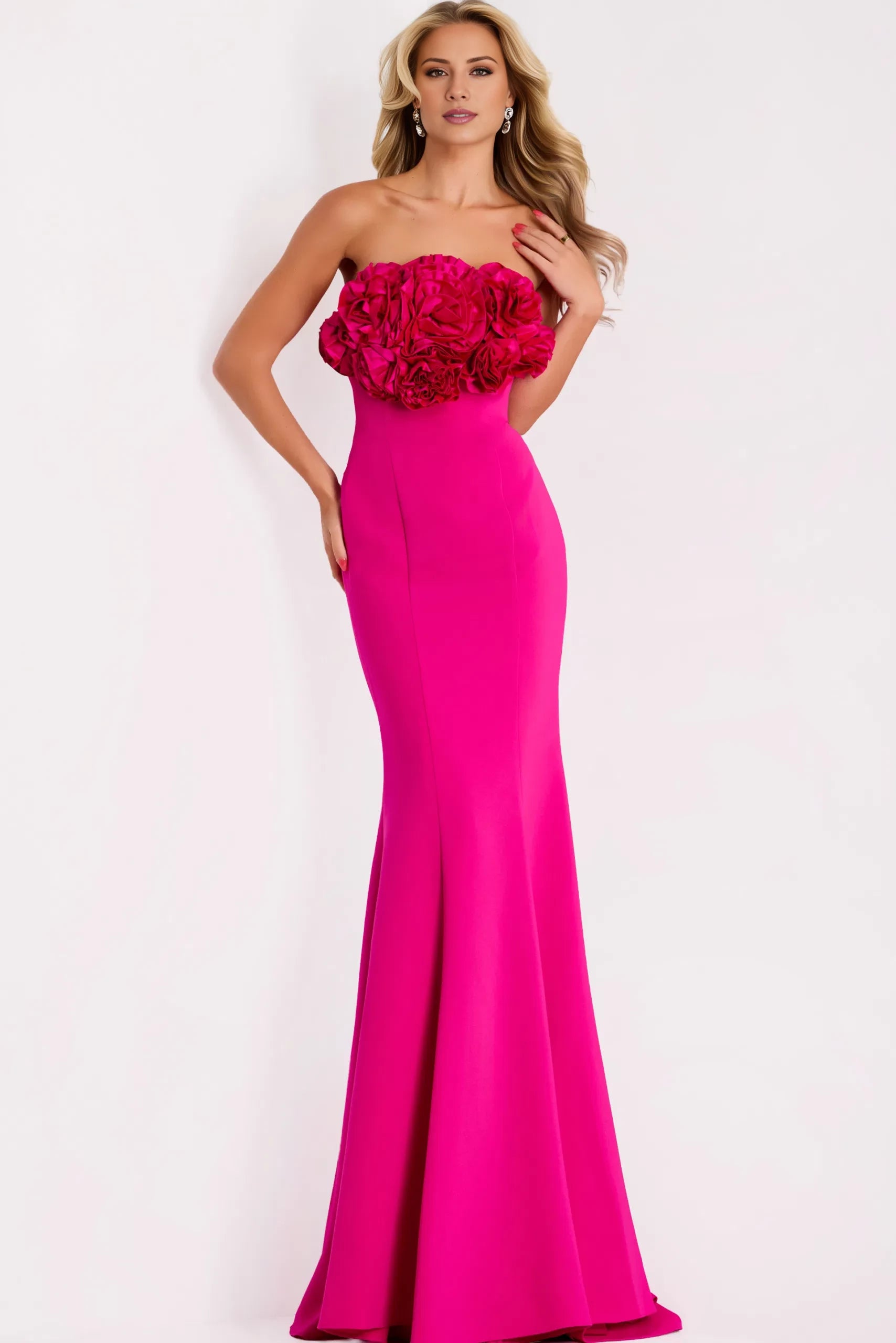 Elegant Mermaid Strapless Floral-Accent Long Length Evening Dresses