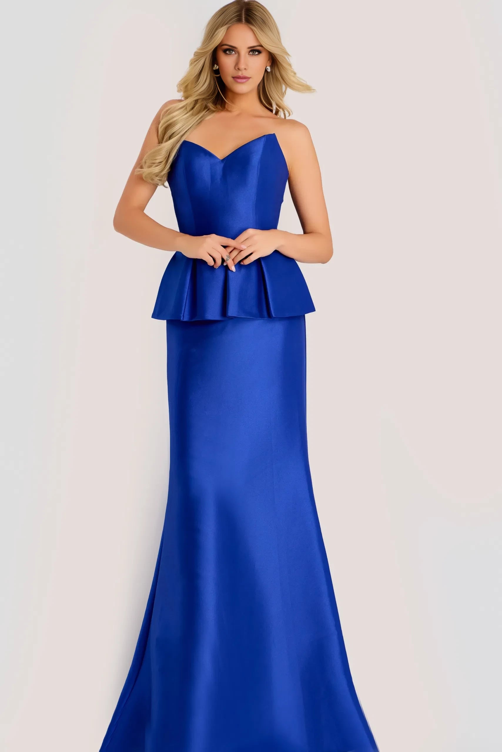 Elegant Mermaid Strapless Peplum-Accent Long Length Evening Dresses