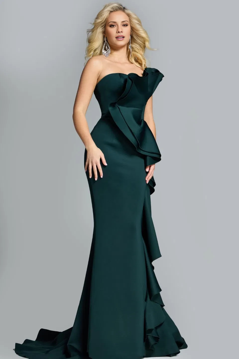 Elegant Mermaid Strapless Ruffle-Accent Long Length Evening Dresses