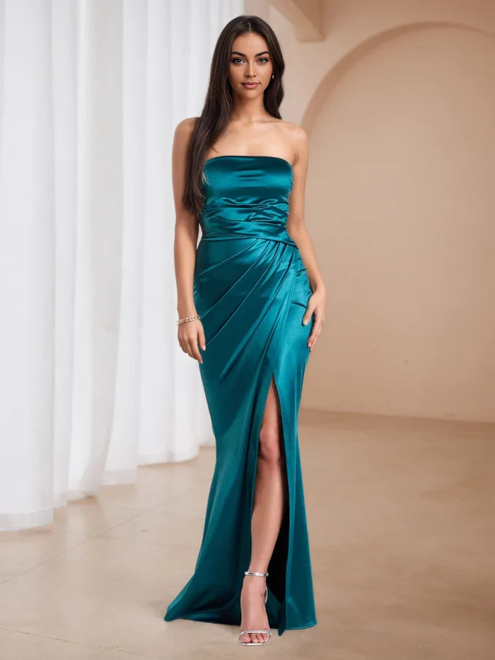 Elegant Mermaid Strapless Sleeveless Plain Back Floor Length Prom Dresses