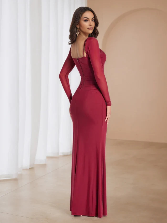 Elegant Mermaid Sweetheart Neck Long Sleeve Plain Back Floor Length Prom Dresses