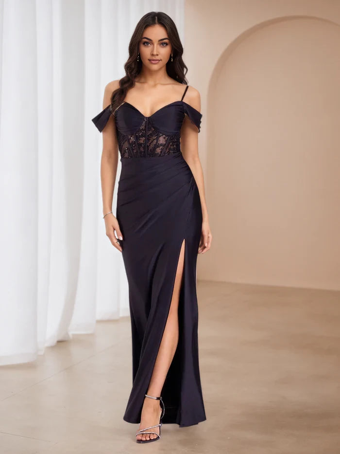 Elegant Mermaid Sweetheart Neck Off - Shoulder Plain Back Floor Length Prom Dresses