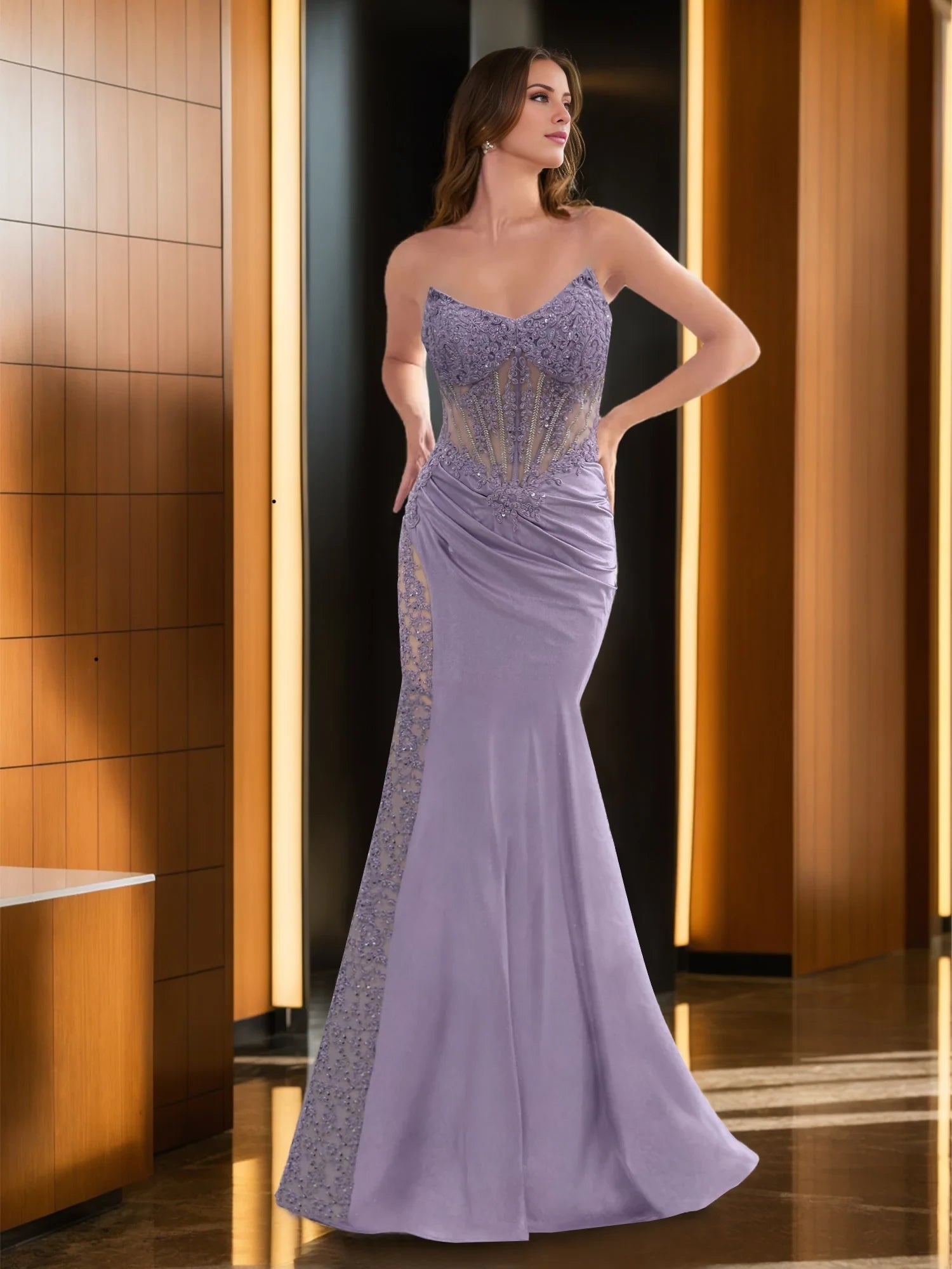 Elegant Mermaid Sweetheart Sleeveless Lace - Up Back Floor - Length Evening Gown