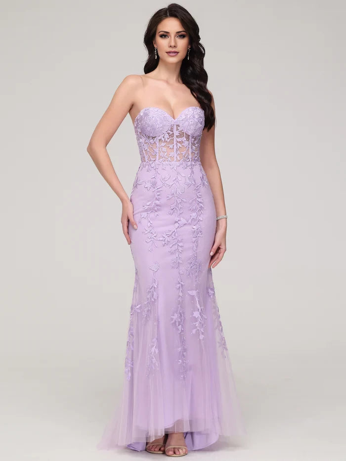 Elegant Mermaid Sweetheart Sleeveless Lace - Up Back Long Length Prom Dresses