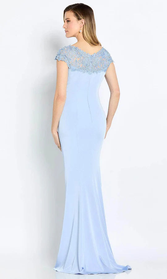 Elegant Mermaid V-Neck Cap-Sleeve Lace-Back Sky Blue Satin Floor-Length Mother of the Bride Dresses