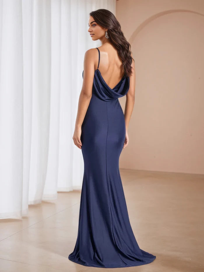 Elegant Mermaid V - Neck Spaghetti Strap Cowl Back Long Length Prom Dresses