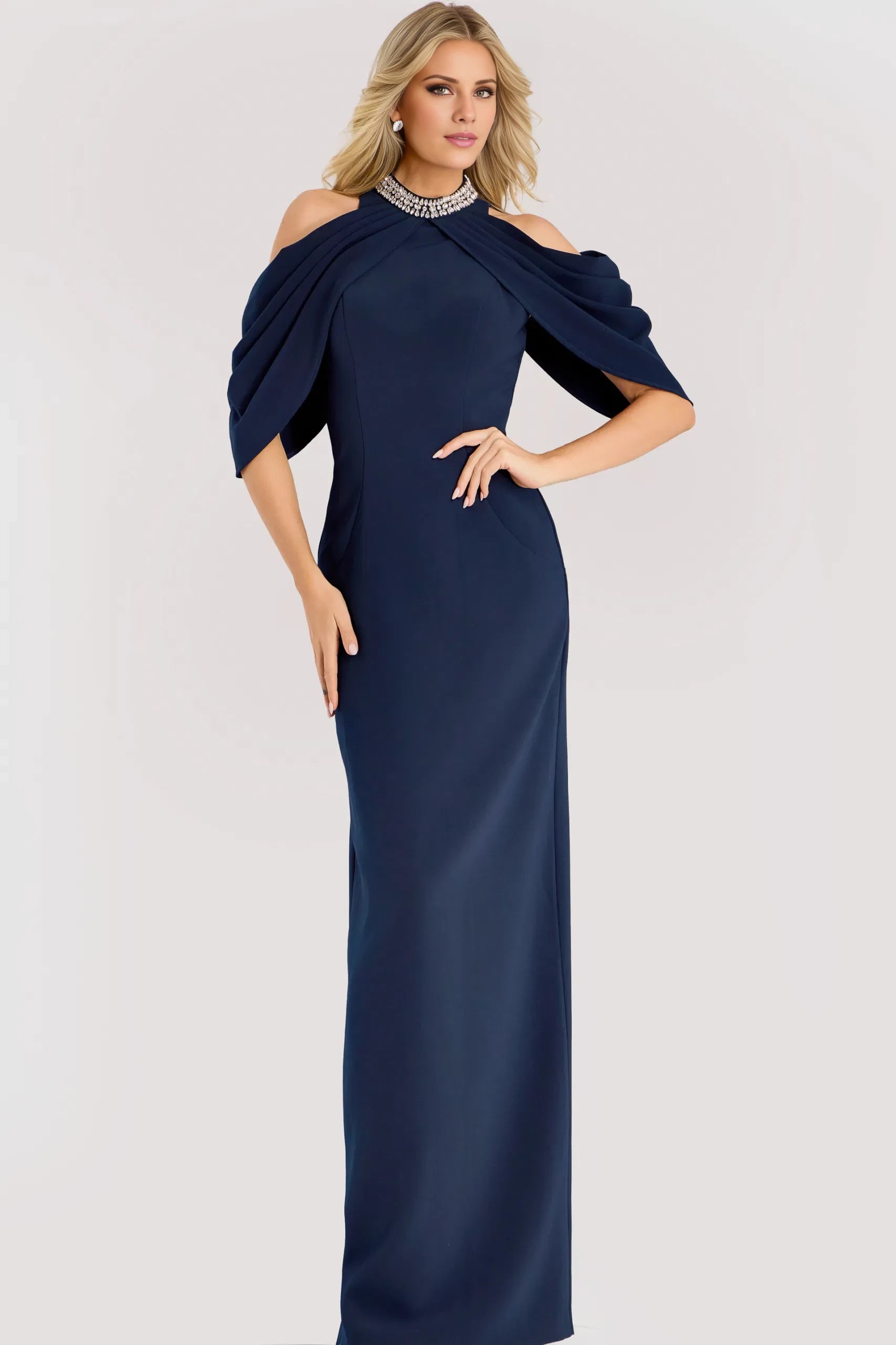 Elegant Sheath Jewel-Neck Cold-Shoulder Back-Zip Long Length Evening Dresses