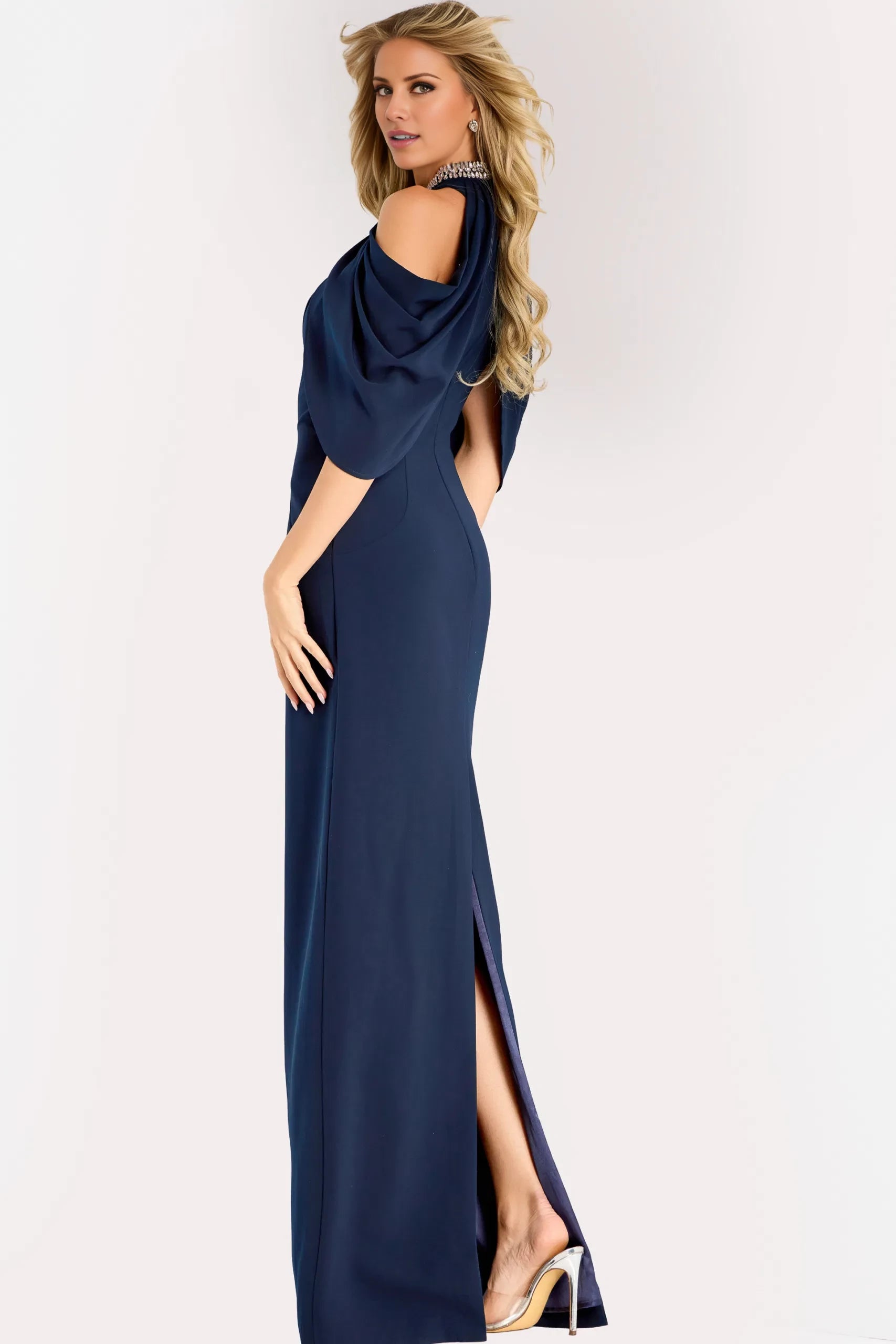 Elegant Sheath Jewel-Neck Cold-Shoulder Back-Zip Long Length Evening Dresses