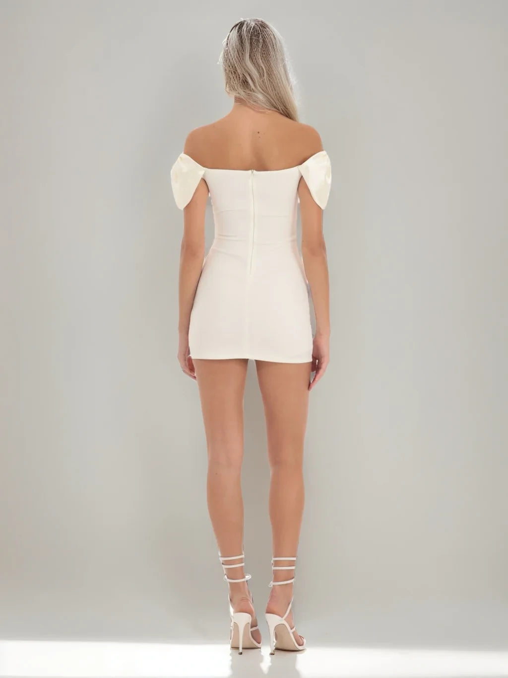 Elegant Sheath Off - Shoulder Bow Sleeve Zipper Back Mini Length Homecoming Dresses