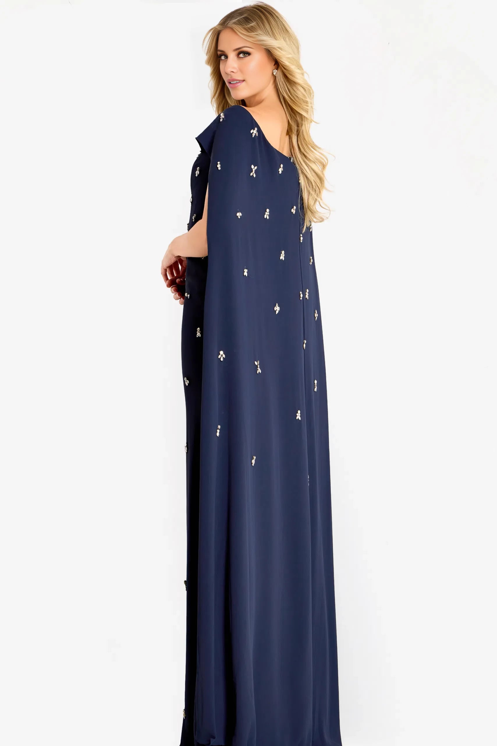 Elegant Sheath Off-Shoulder Cape-Sleeve Beaded-Accent Long Length Evening Dresses