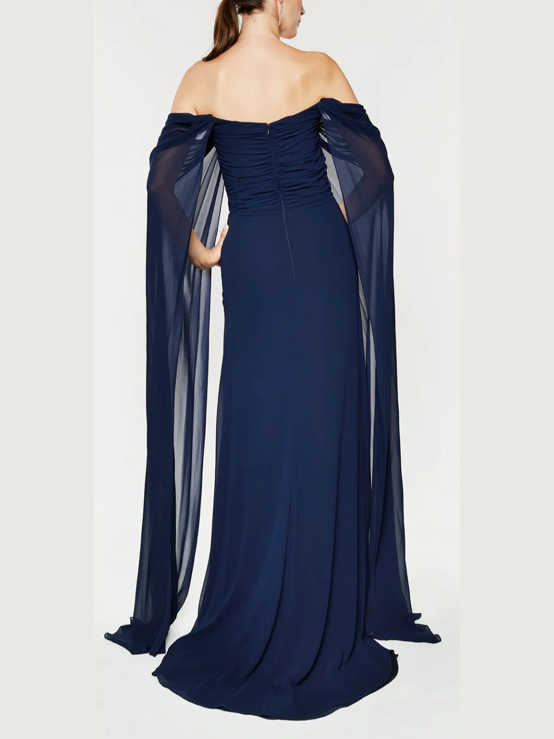 Elegant Sheath Off - Shoulder Cape - Sleeve Zipper Back Floor - Length Evening Gown