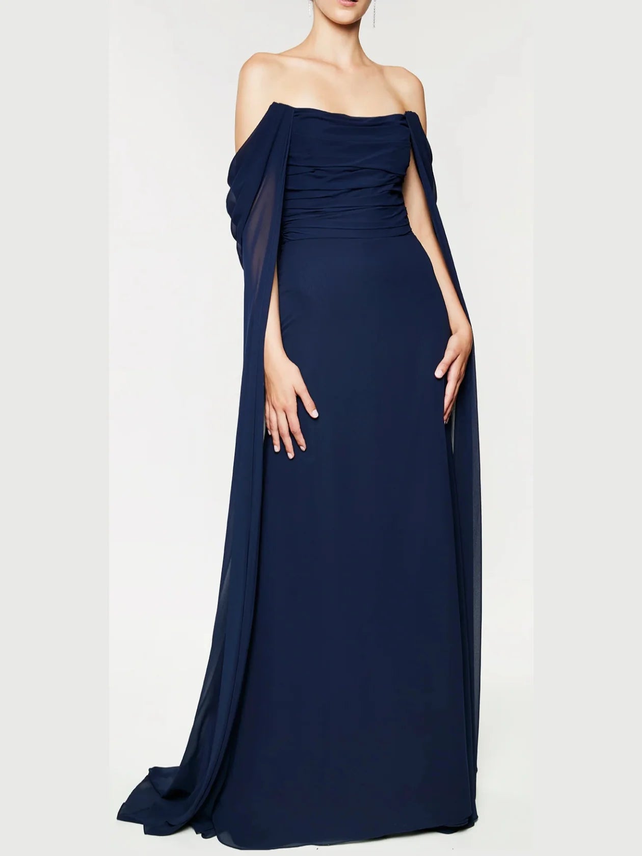 Elegant Sheath Off - Shoulder Cape - Sleeve Zipper Back Floor - Length Evening Gown