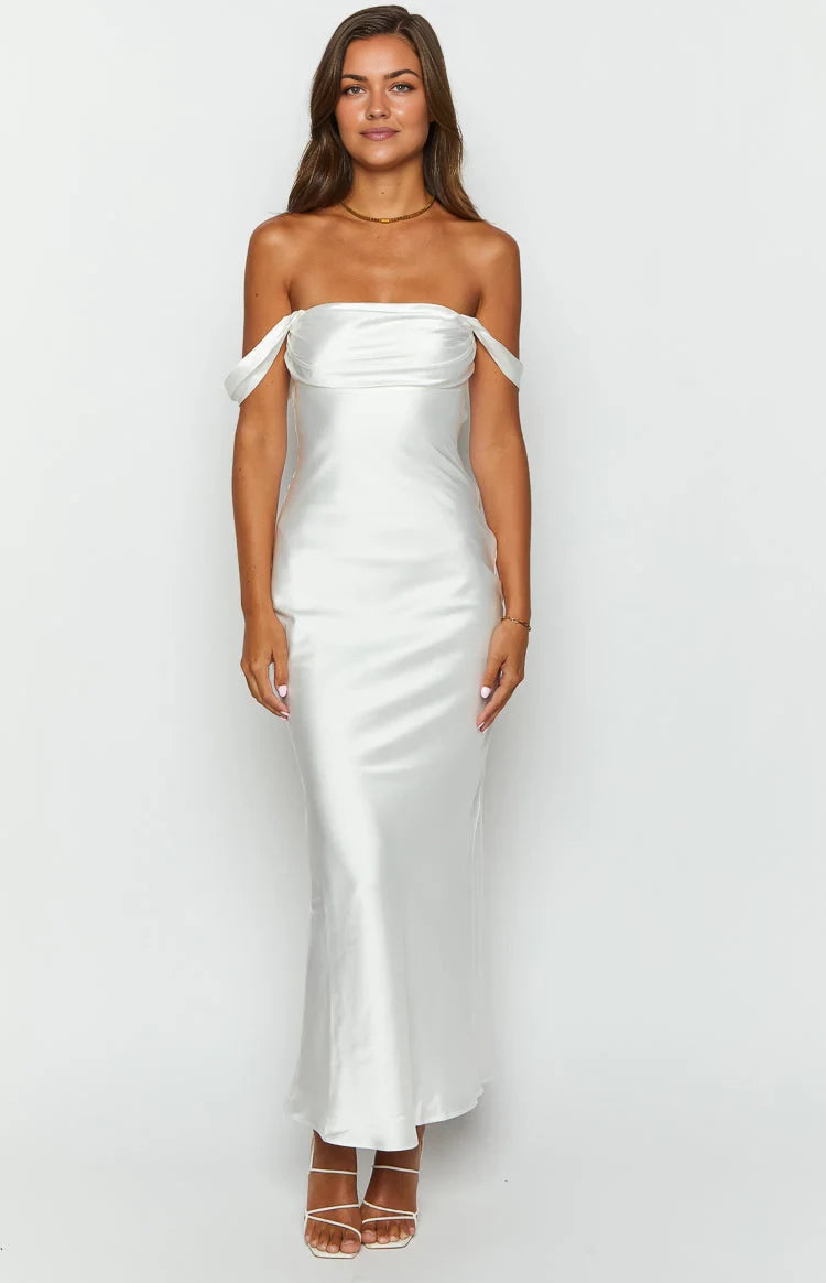 Elegant Sheath Off - Shoulder Open Back Floor Length Prom Dresses