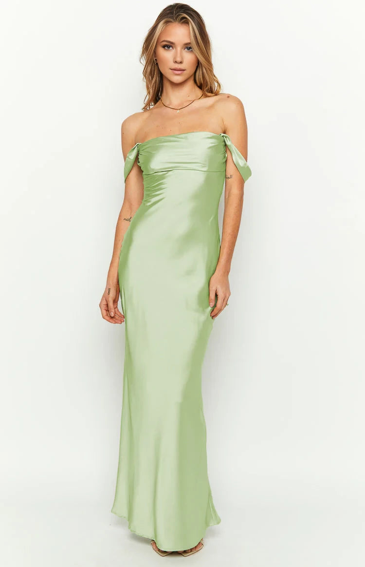 Elegant Sheath Off - Shoulder Open Back Floor Length Prom Dresses