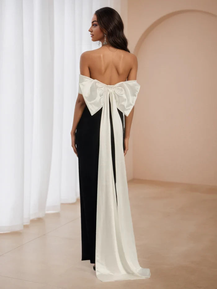 Elegant Sheath Off - Shoulder Sleeveless Bow Back Floor Length Prom Dresses