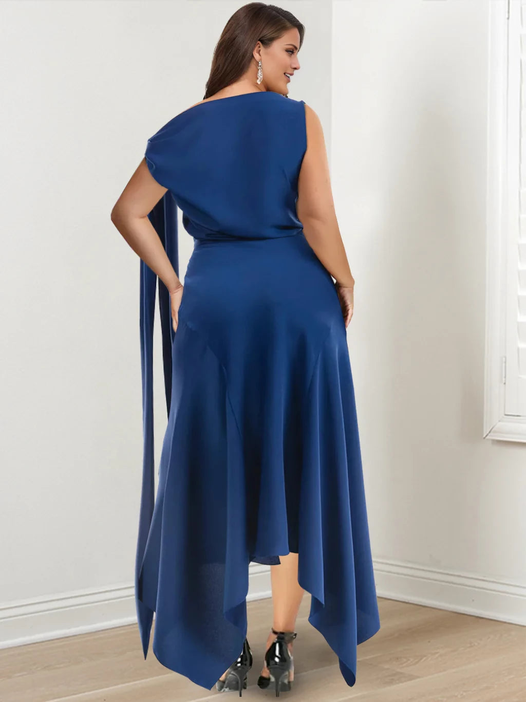 Plus Size Elegant Sheath One - Shoulder Sleeveless Zipper Back Asymmetrical Length Mother of the Bride Dresses