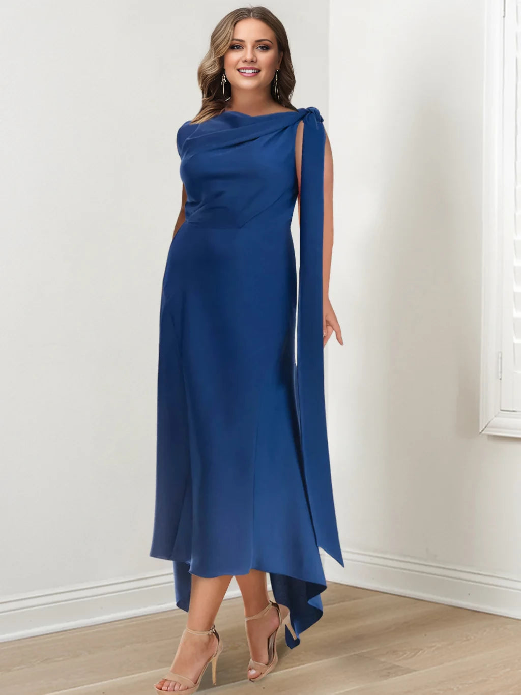 Plus Size Elegant Sheath One - Shoulder Sleeveless Zipper Back Asymmetrical Length Mother of the Bride Dresses