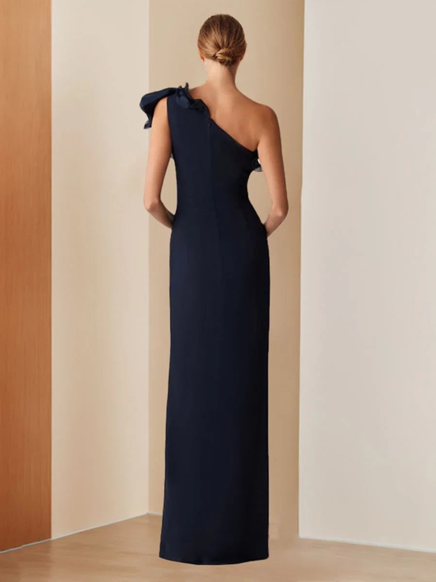 Elegant Sheath One - Shoulder Sleeveless Zipper Back Floor - Length Mother of the Bride Dresses