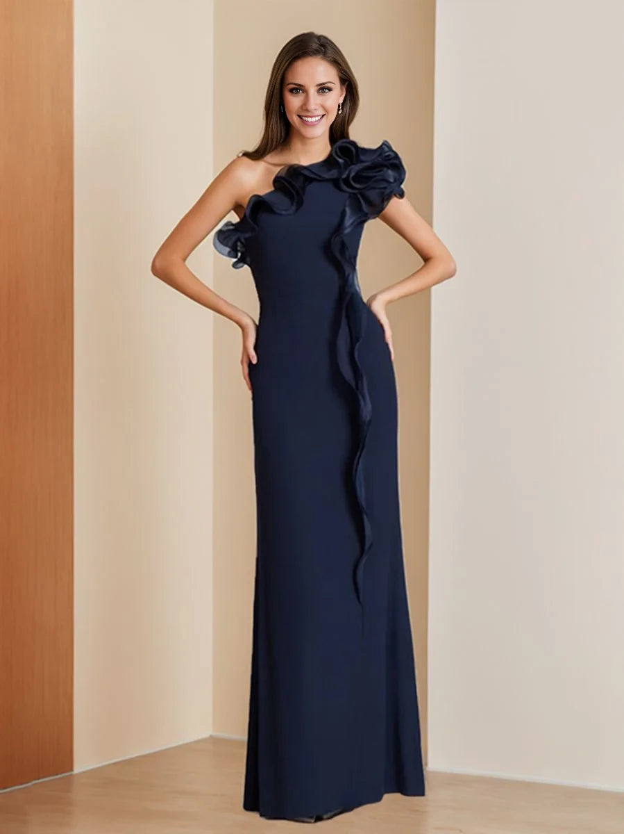Elegant Sheath One - Shoulder Sleeveless Zipper Back Floor - Length Mother of the Bride Dresses