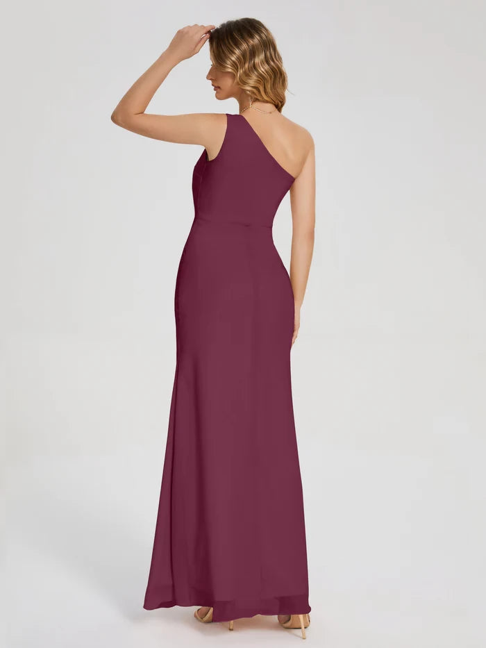 Elegant Sheath One - Shoulder Sleeveless Zipper Back Long Length Prom Dresses