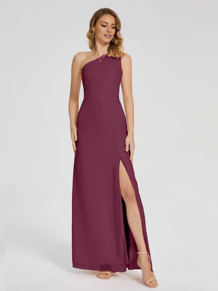 Elegant Sheath One - Shoulder Sleeveless Zipper Back Long Length Prom Dresses