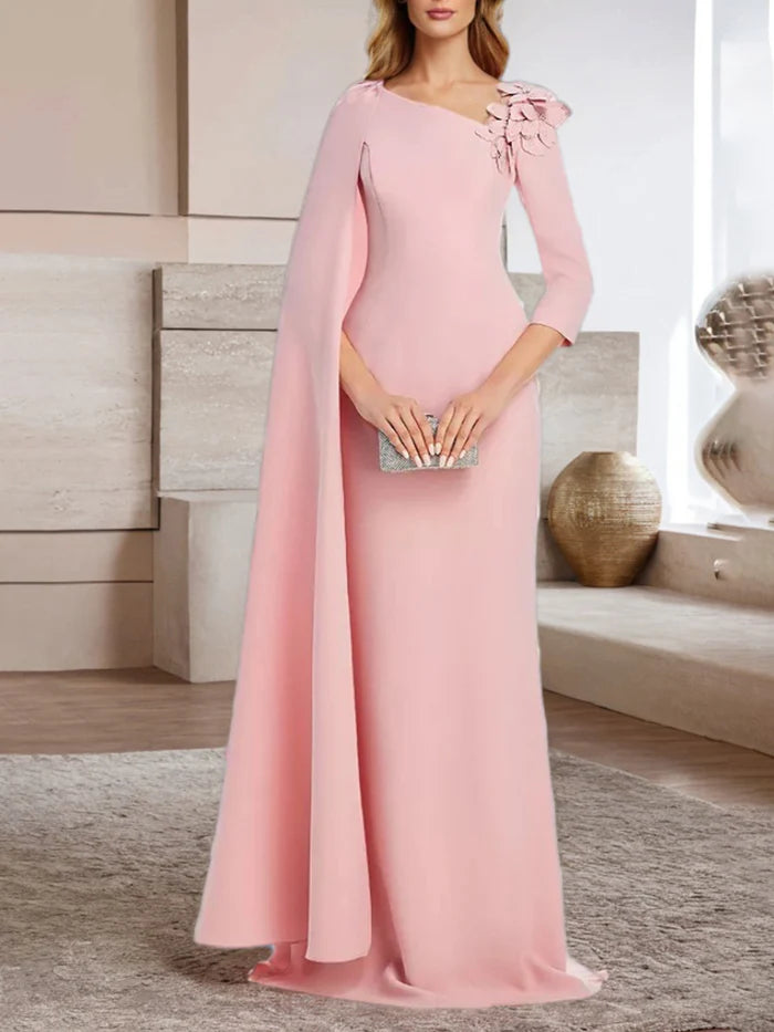 Elegant Sheath One - Shoulder Three - Quarter Sleeve Solid Back Long Length Prom Dresses