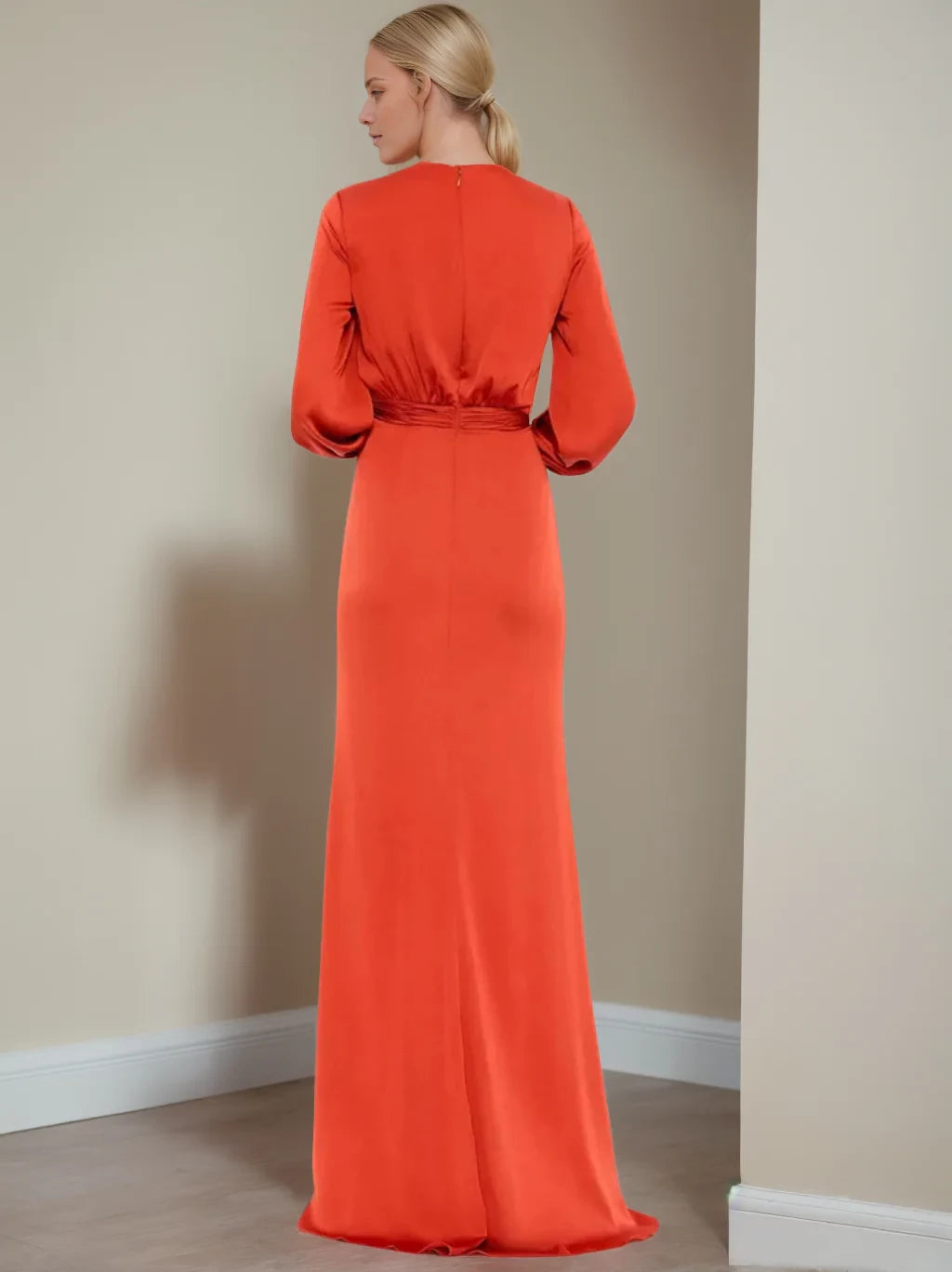 Elegant Sheath Plunging V - Neck Lantern - Sleeve Zipper Back Floor - Length Mother of the Bride Dresses