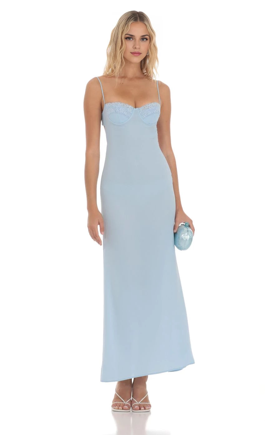 Elegant Sheath Spaghetti-Strap Lace-Bustier Open Back Floor Length Prom Dresses