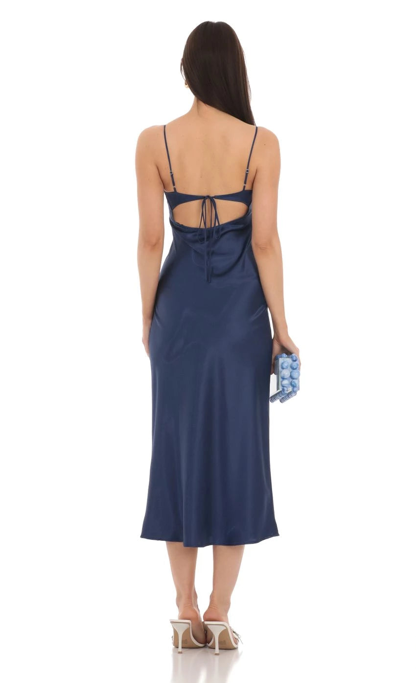 Elegant Sheath Spaghetti-Strap Tie-Back Midi-Length Prom Dresses