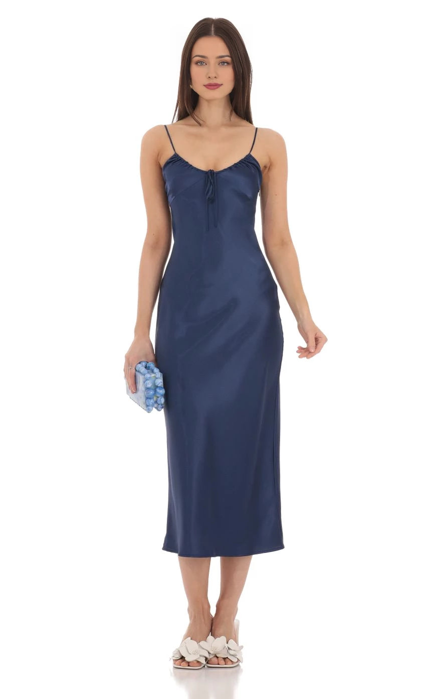 Elegant Sheath Spaghetti-Strap Tie-Back Midi-Length Prom Dresses