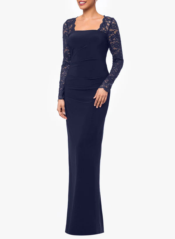 Elegant Sheath Square Neck Long Sleeve Keyhole Back Floor - Length Mother of the Bride Dresses