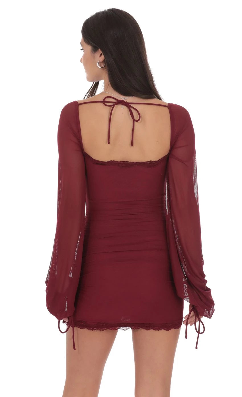Elegant Sheath Square-Neck Long-Sleeve Tie-Back Short Length Homecoming Dresses