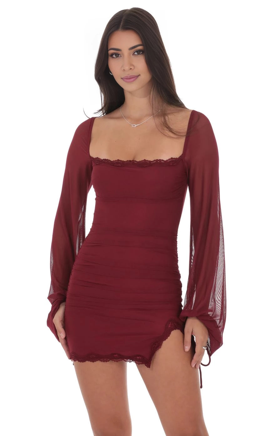 Elegant Sheath Square-Neck Long-Sleeve Tie-Back Short Length Homecoming Dresses