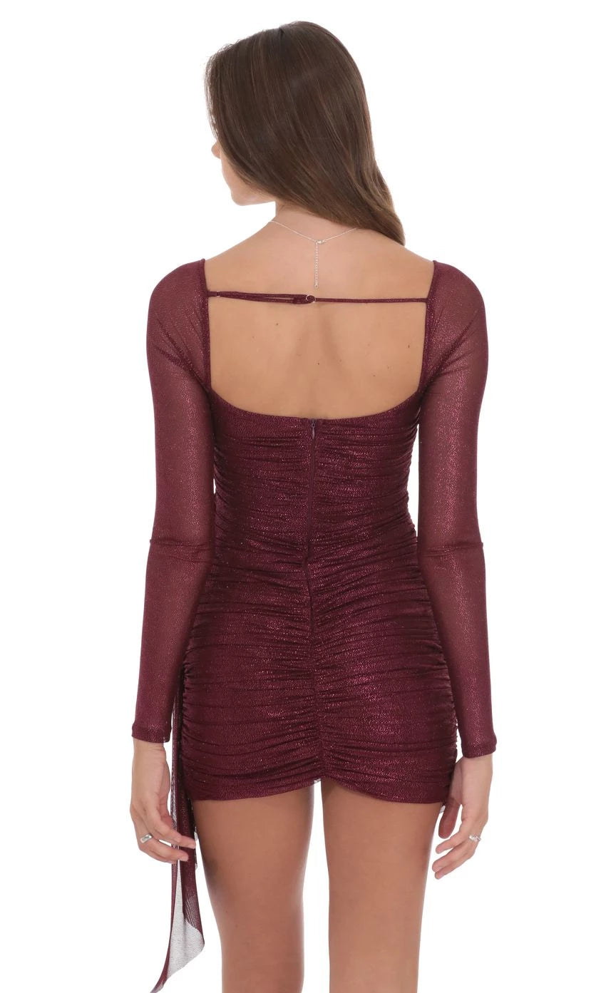 Elegant Sheath Square-Neck Metallic-Long-Sleeve Back-Zip Short Length Homecoming Dresses