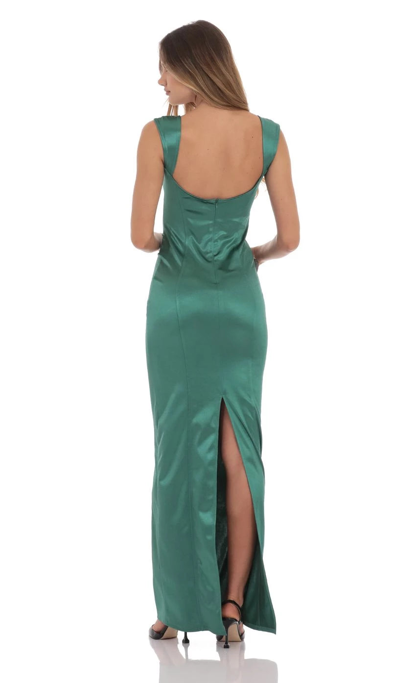 Elegant Sheath Square-Neck Sleeveless Open Back High-Slit Floor Length Prom Dresses