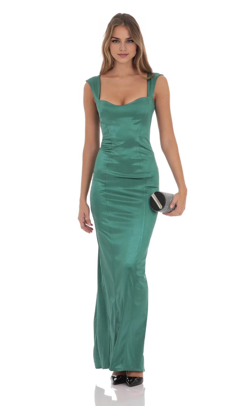Elegant Sheath Square-Neck Sleeveless Open Back High-Slit Floor Length Prom Dresses