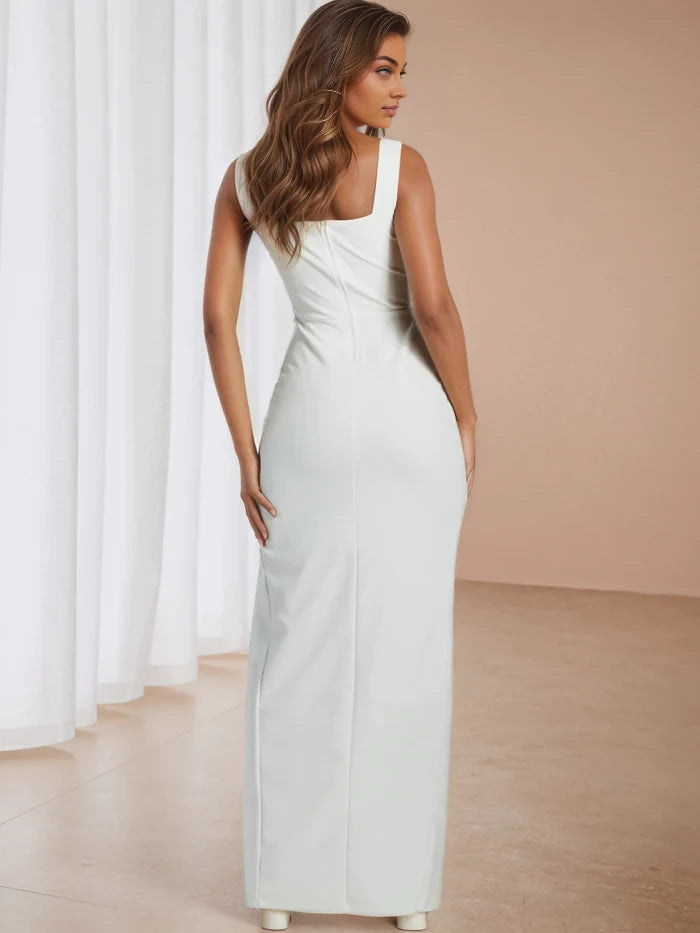 Elegant Sheath Square Neck Sleeveless Open Back Long Length Prom Dresses